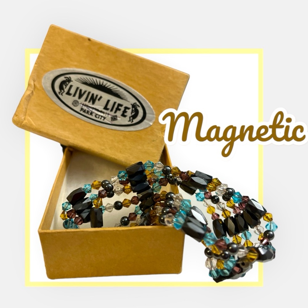 36" Magnetic Hematite Blue Crystal & Cloisonne Wrap Bracelet/Necklace in Orl Box